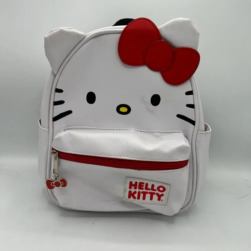 Hello Kitty Sanrio Mini Backpack - White & Red Faux Leather Zip Bag